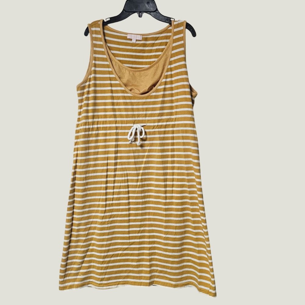 B-Home Womens Sleeveless Striped Mustard White Dress Casual Relaxed Fit Size M